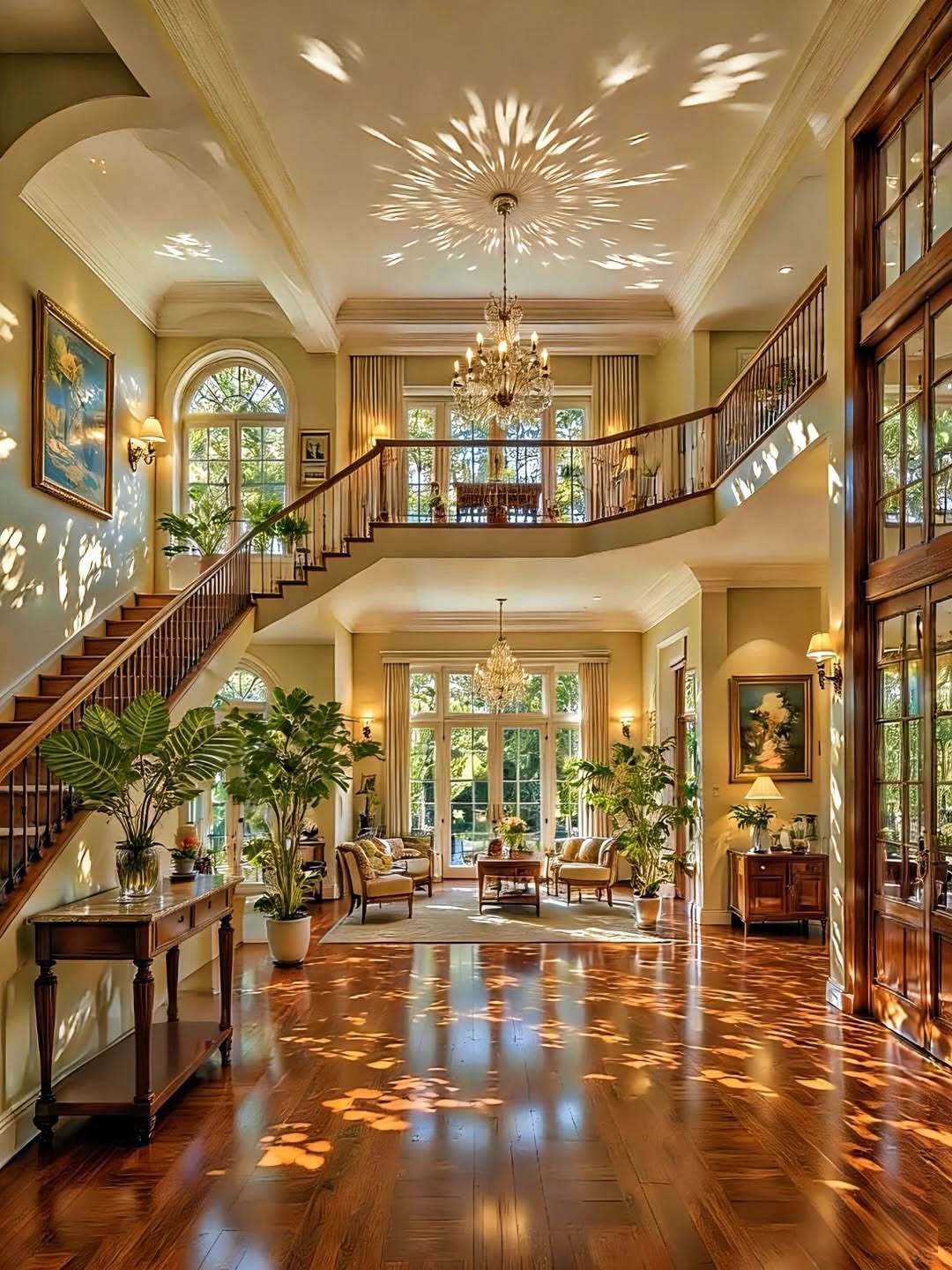 Grand foyer with chandelier