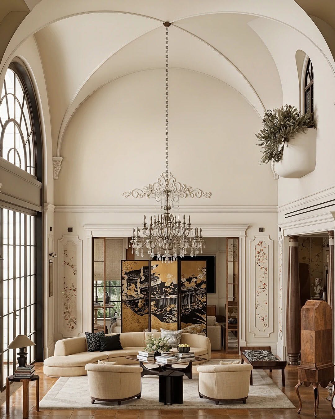 Elegant vaulted ceiling living room